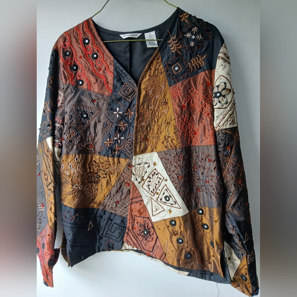Laura Ashley Boho Patchwork Jacket With Hook Clos… - image 1